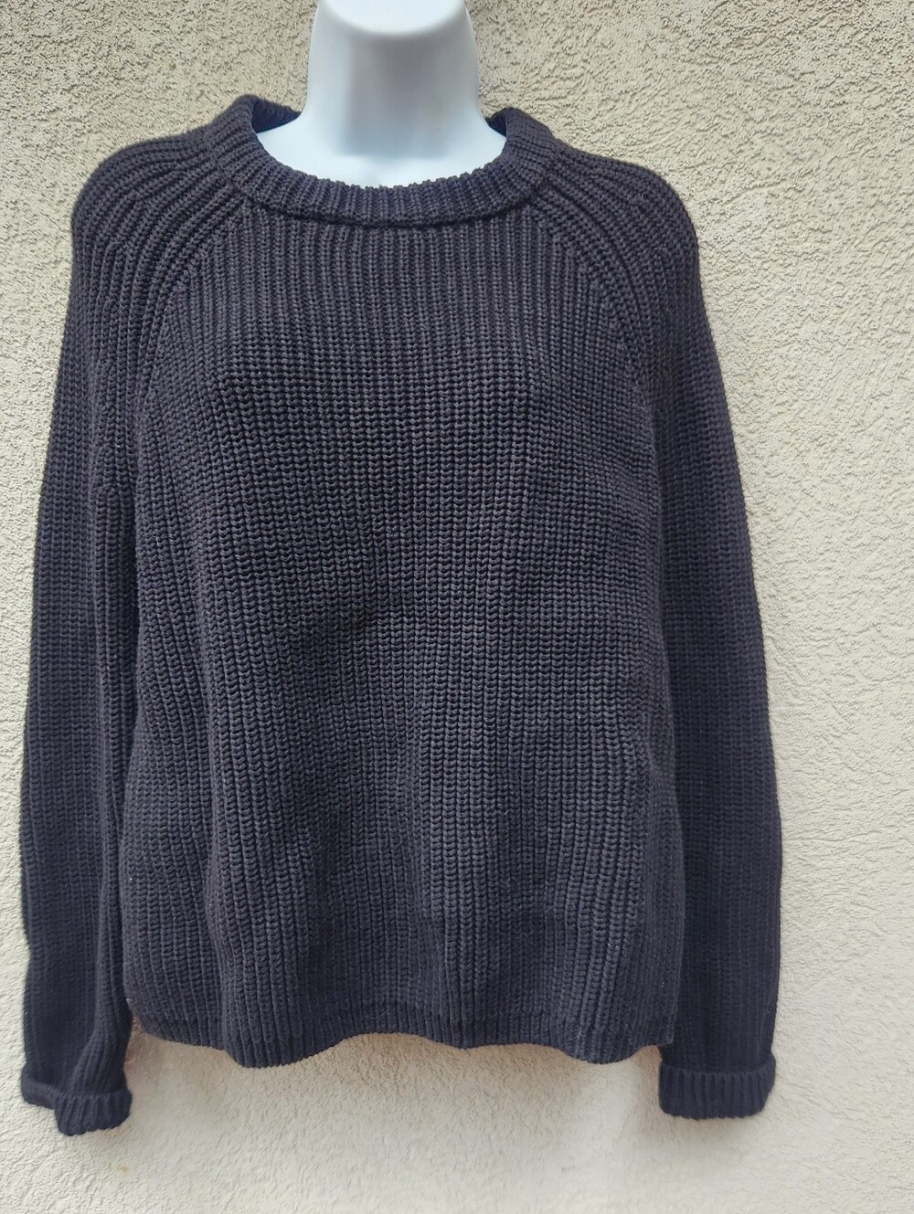QUINCE Women's Fisherman Sweater Medium Black Organic Cotton Crew Neck